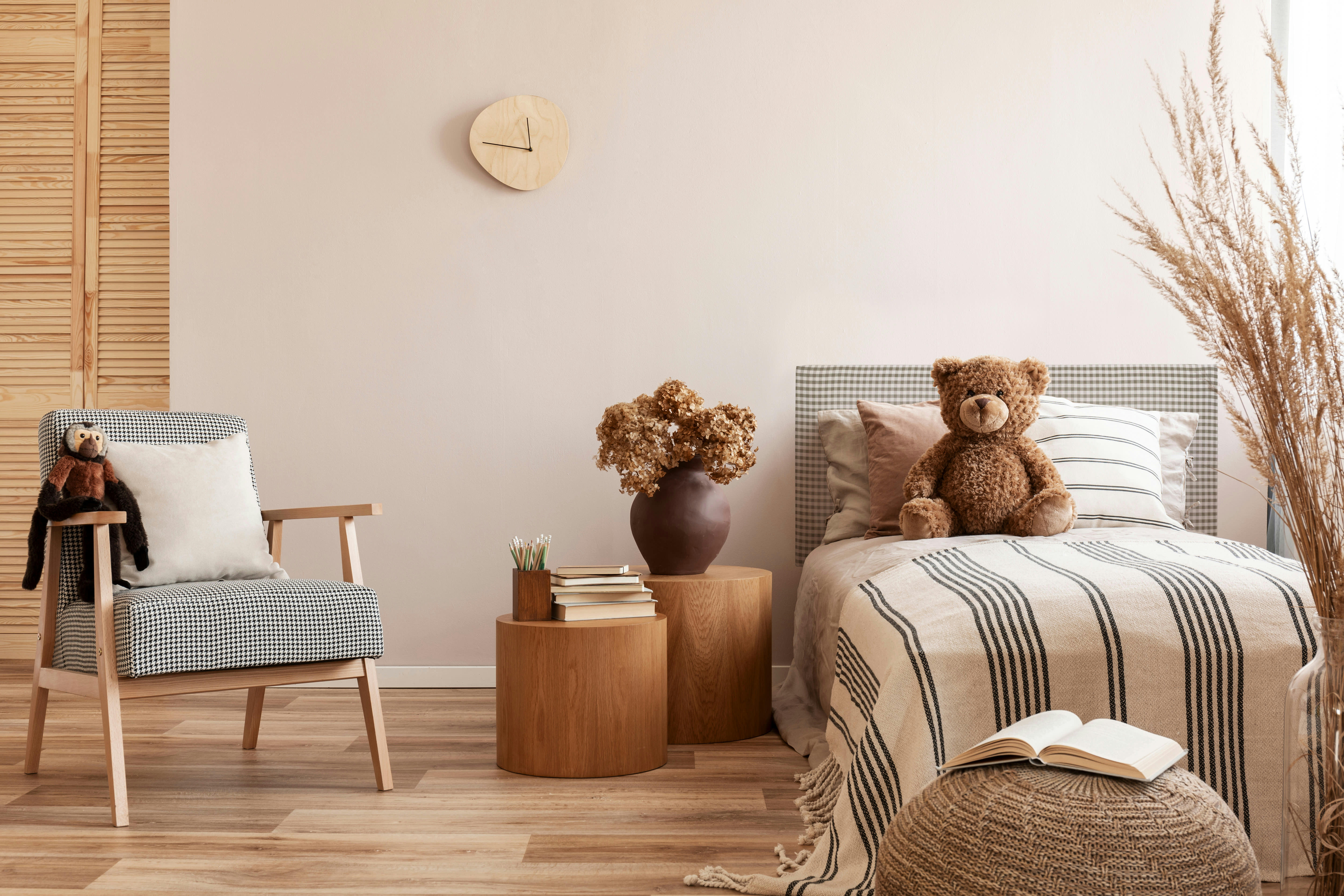 MARINA - Tête de lit enfants tapissée en vichy gris 110x52cm