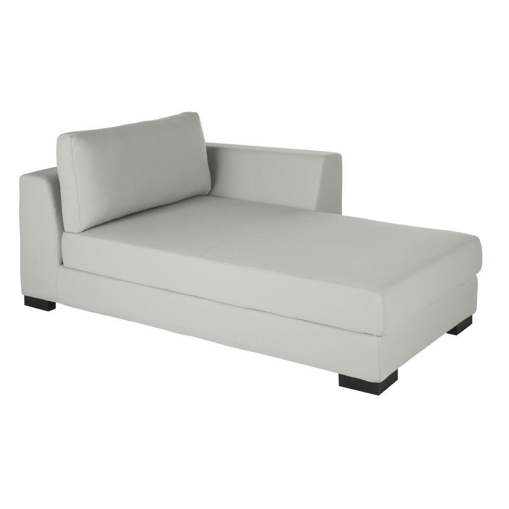 Terence - Méridienne-coffre droite pour canapé modulable en toile gris clair