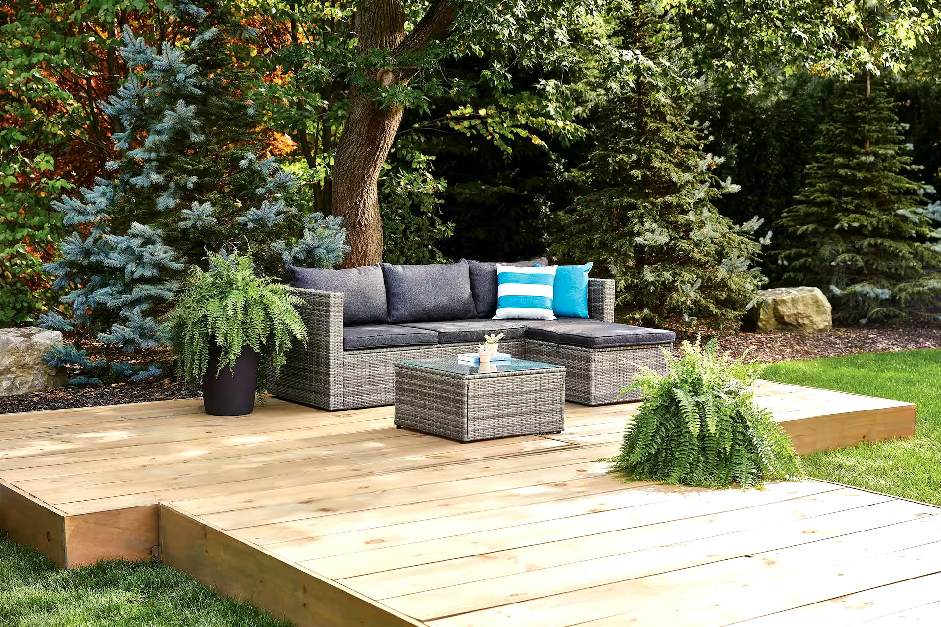 For Living All-Weather Wicker Outdoor/Patio Conversation Set w/Glass Top Coffee Table, 3-pc