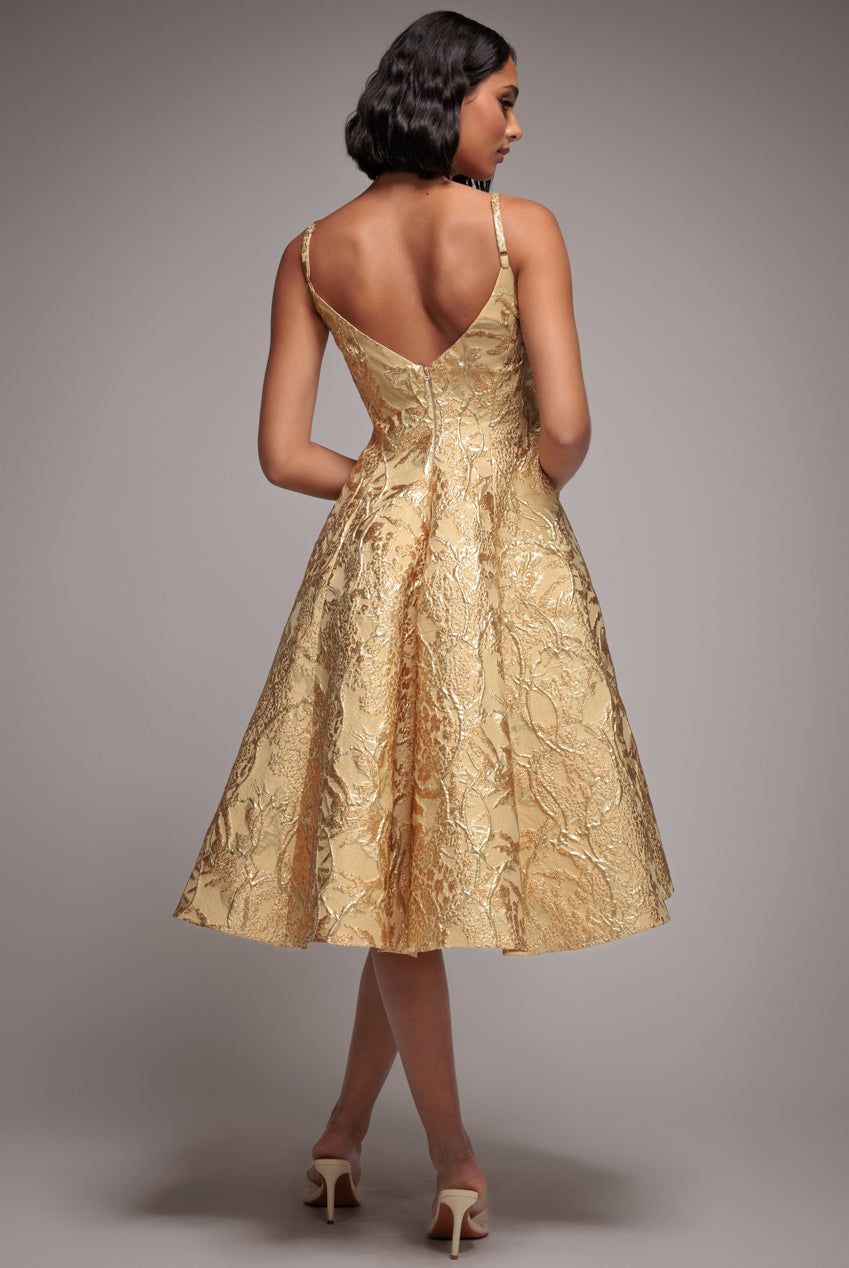 Goddiva Jacquard Sleeveless A line Midi Dress