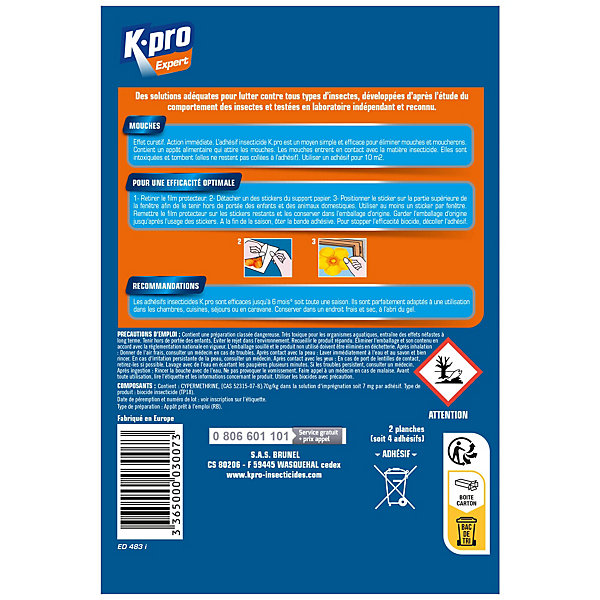 Pack 4 Adhésifs anti-mouches insecticides Kapo exports motif fleurs orange