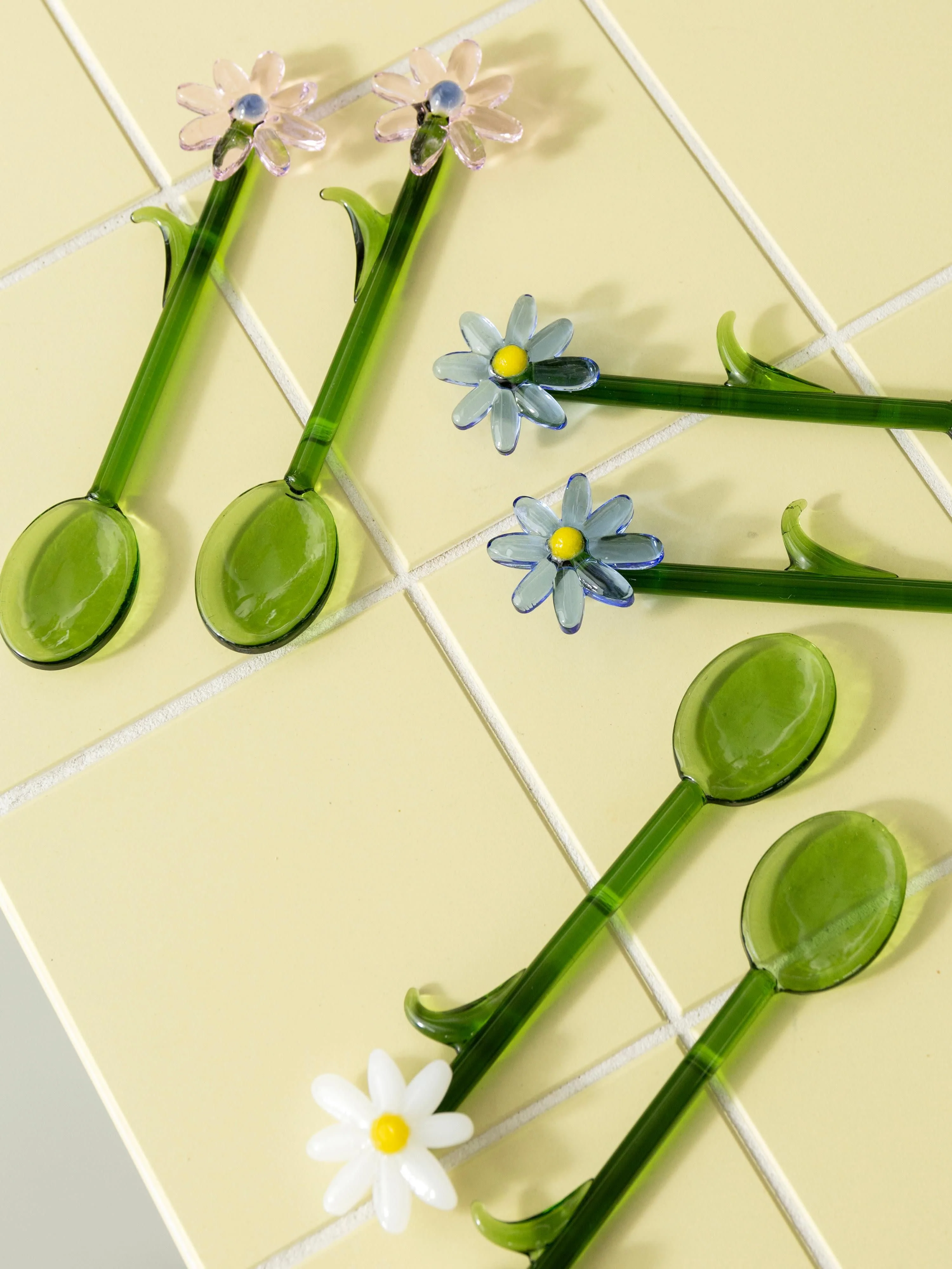 Handgefertigte Löffel Flora aus Borosilikatglas, 2er-Set