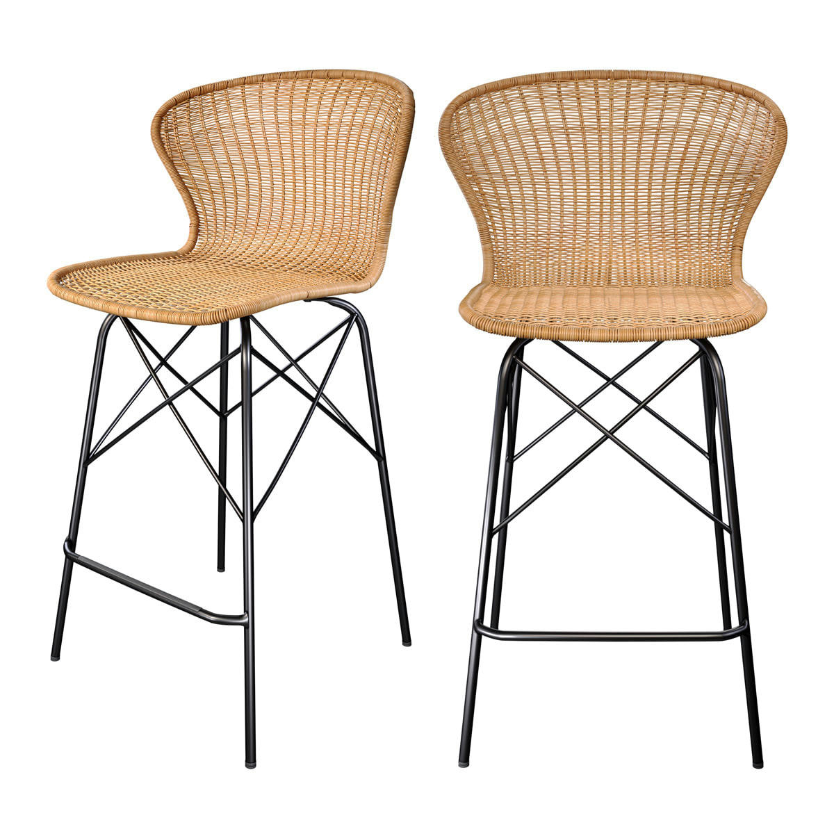 PALMA - Chaise de bar 63 cm en résine tressée naturelle (lot de 2)