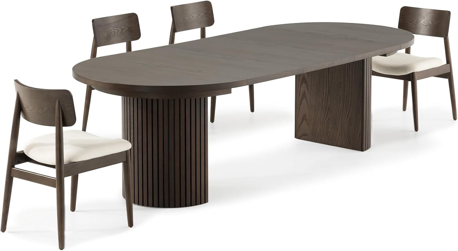 Transformer Table - Solid Wood Extendable Round Dining Table Set with 4 Chairs, Seats 4-10, Extendable Round Dining Set, Dark Brown (Table + 4 Chairs)