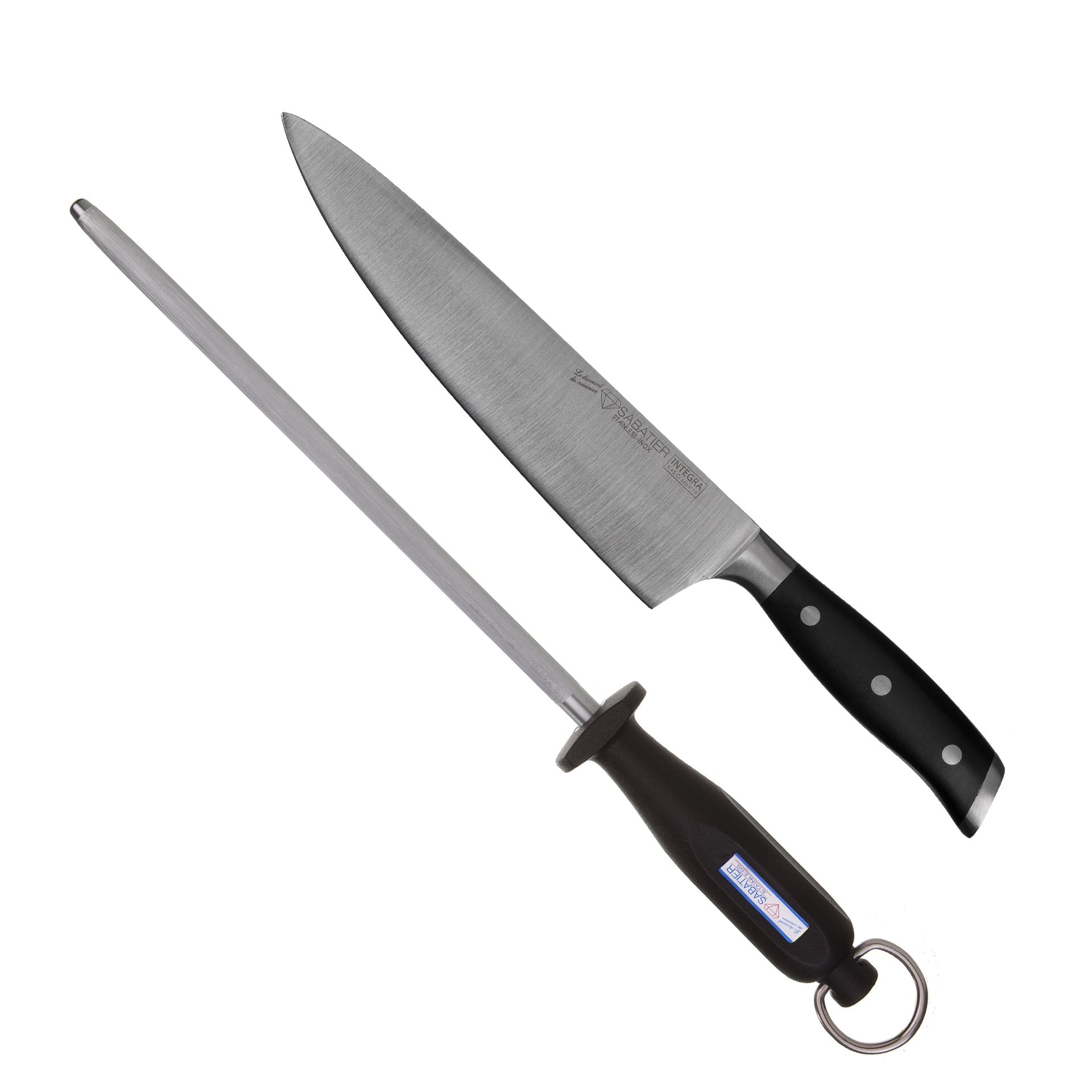 Diamant Sabatier Integra koksmes + aanzetstaal - RVS POM - 23cm