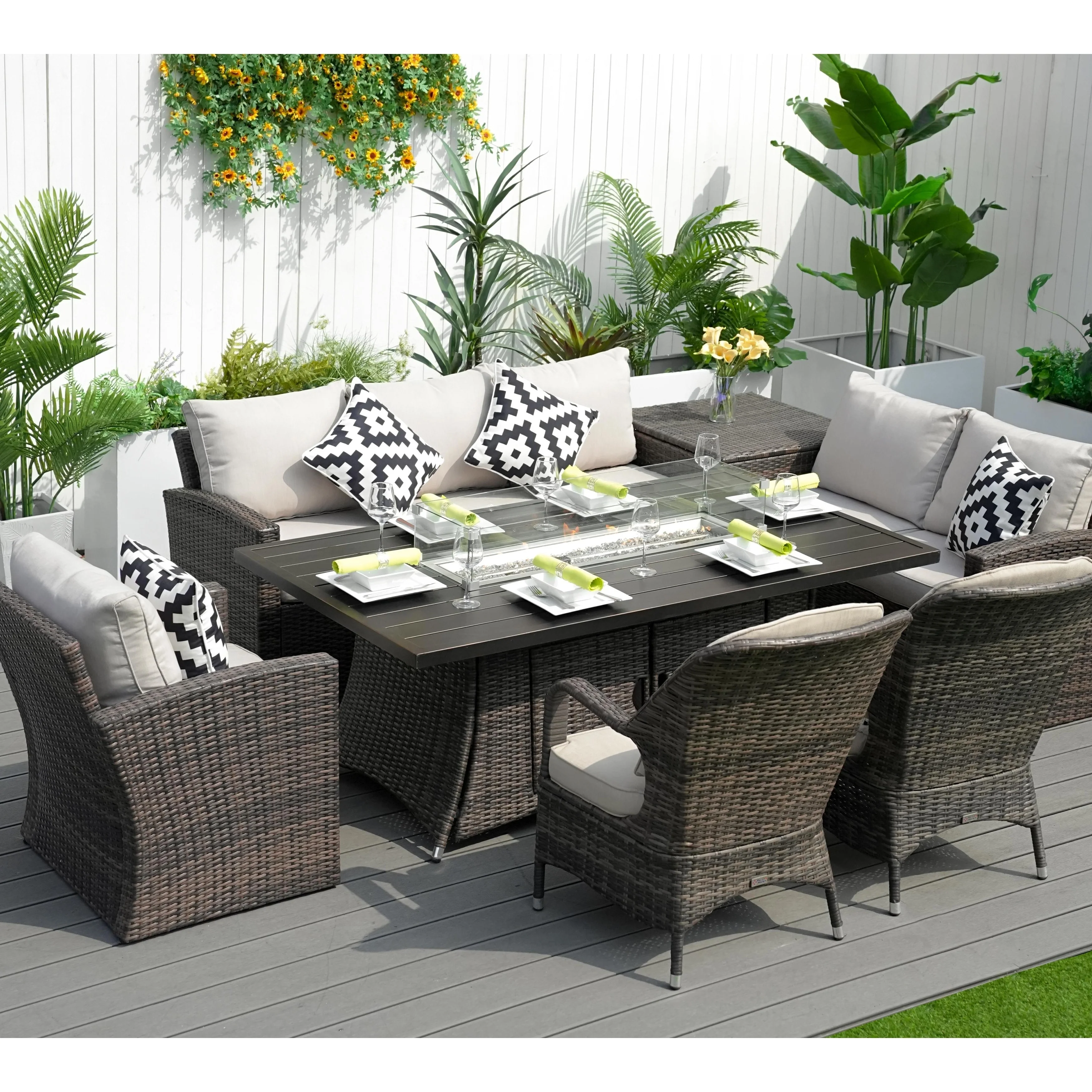 7-Piece Patio Dining Set with Aluminium Fire Pit Table