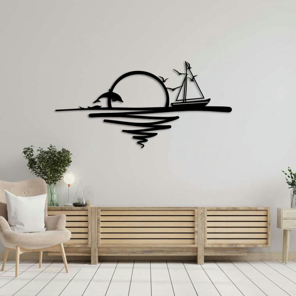 - Décoration murale lever du soleil en métal noir 75x37 cm