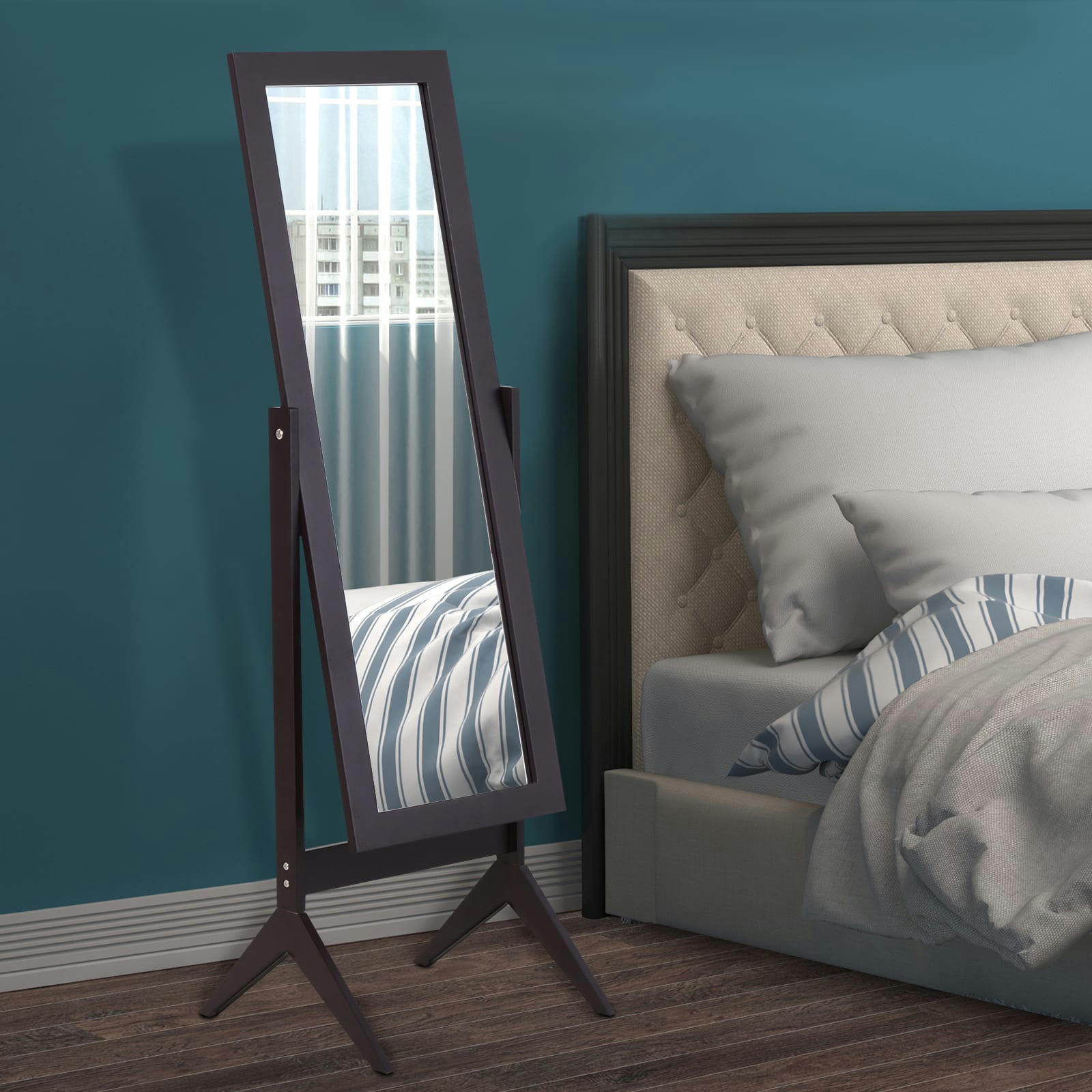 - Miroir à pied inclinaison réglable brun foncé H148 cm