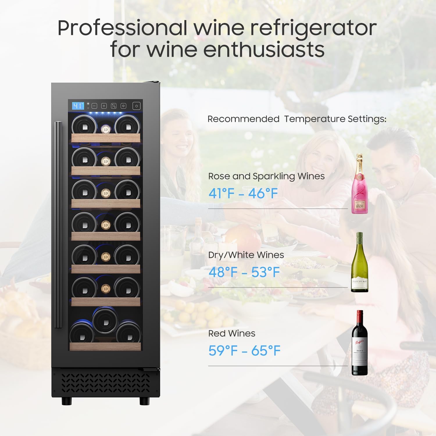 12 Wine Cooler Refrigerator 21 Bottle Wine Fridge Built-in or Freestanding with Double-Layer Tempered Glass Door Compressor quick cooling, Low Noise