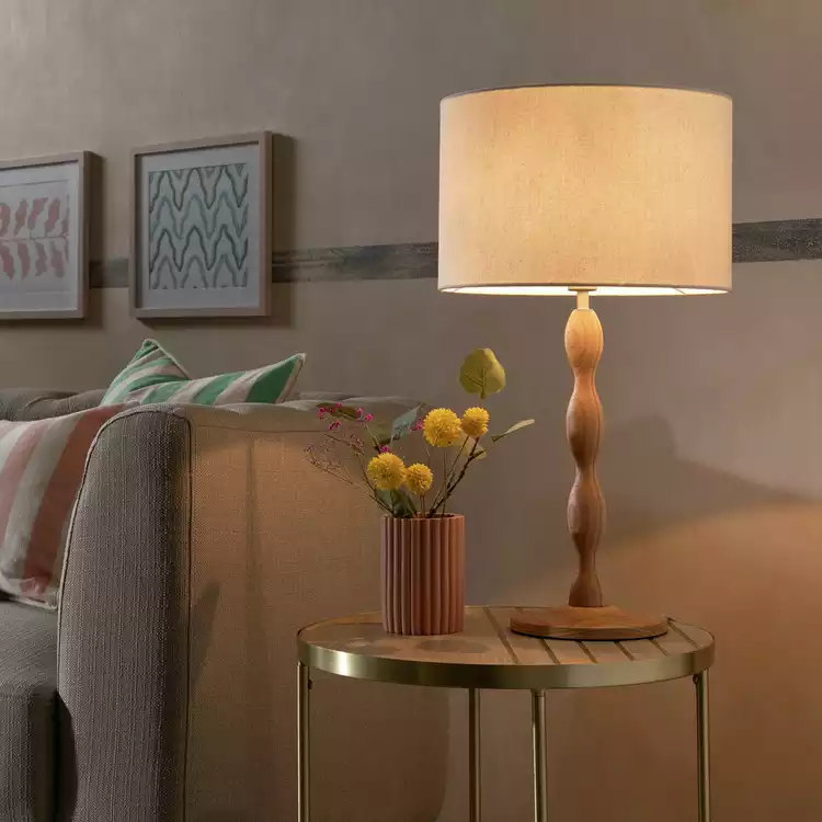 Habitat Bobbin 55cm Ash Wood Stick Table Lamp - Natural