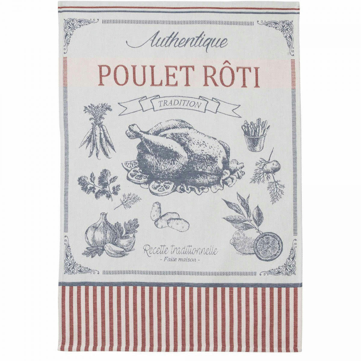 POULET ROTI - Torchon en coton rouge 50x75