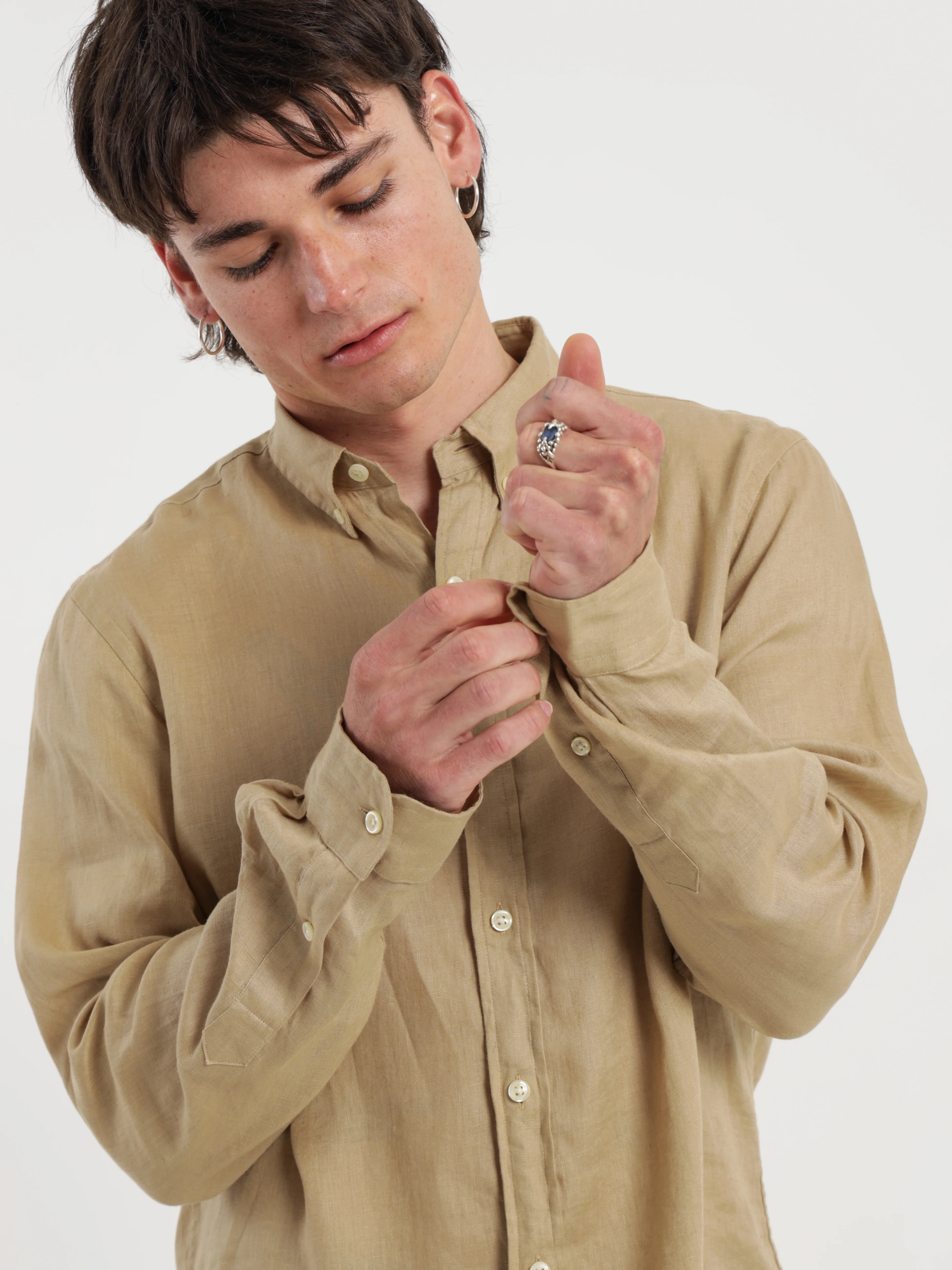 Logo Embroidered Linen Shirt
