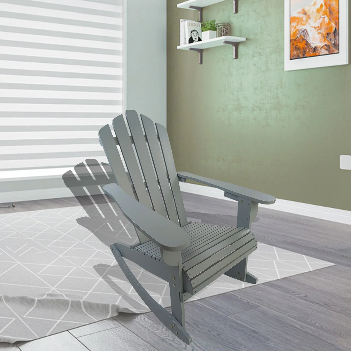 Patio Outdoor Wooden Reclining Rocking Adirondack Chair with Wide Seat and Armrest,Indoor or Outdoor