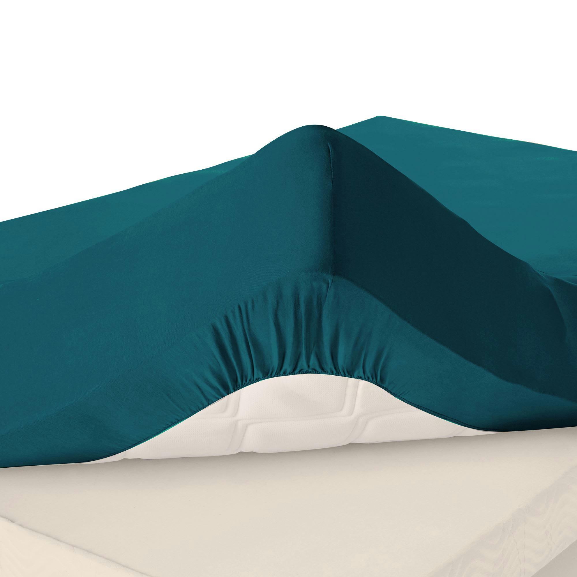 GRANDS BONNETS - Drap-housse grand bonnet 90x200x30 bleu canard en coton