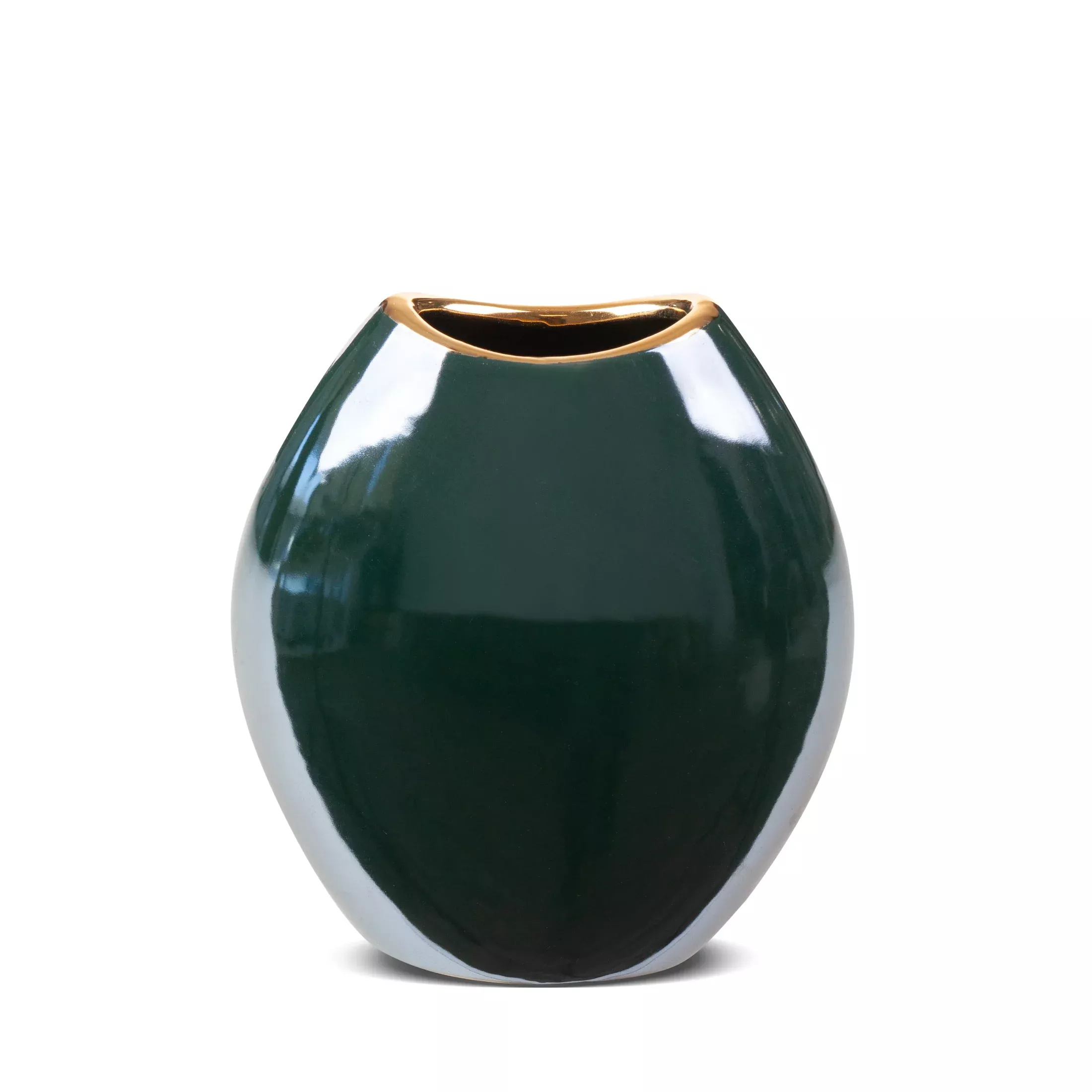 Wazon ceramiczny zielono-złoty o lśniącej powierzchni 14x7x16 cm AMORA 2