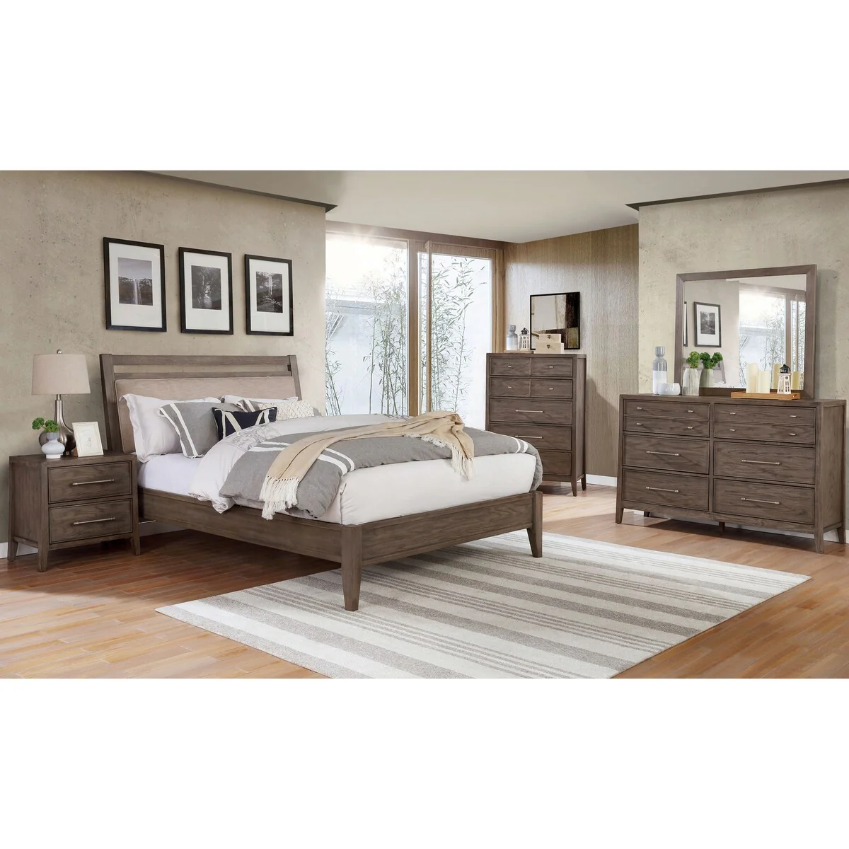 Ninn Transitional Grey Wood 3-Piece Padded Platform Bedroom Set with USB by Furniture of America