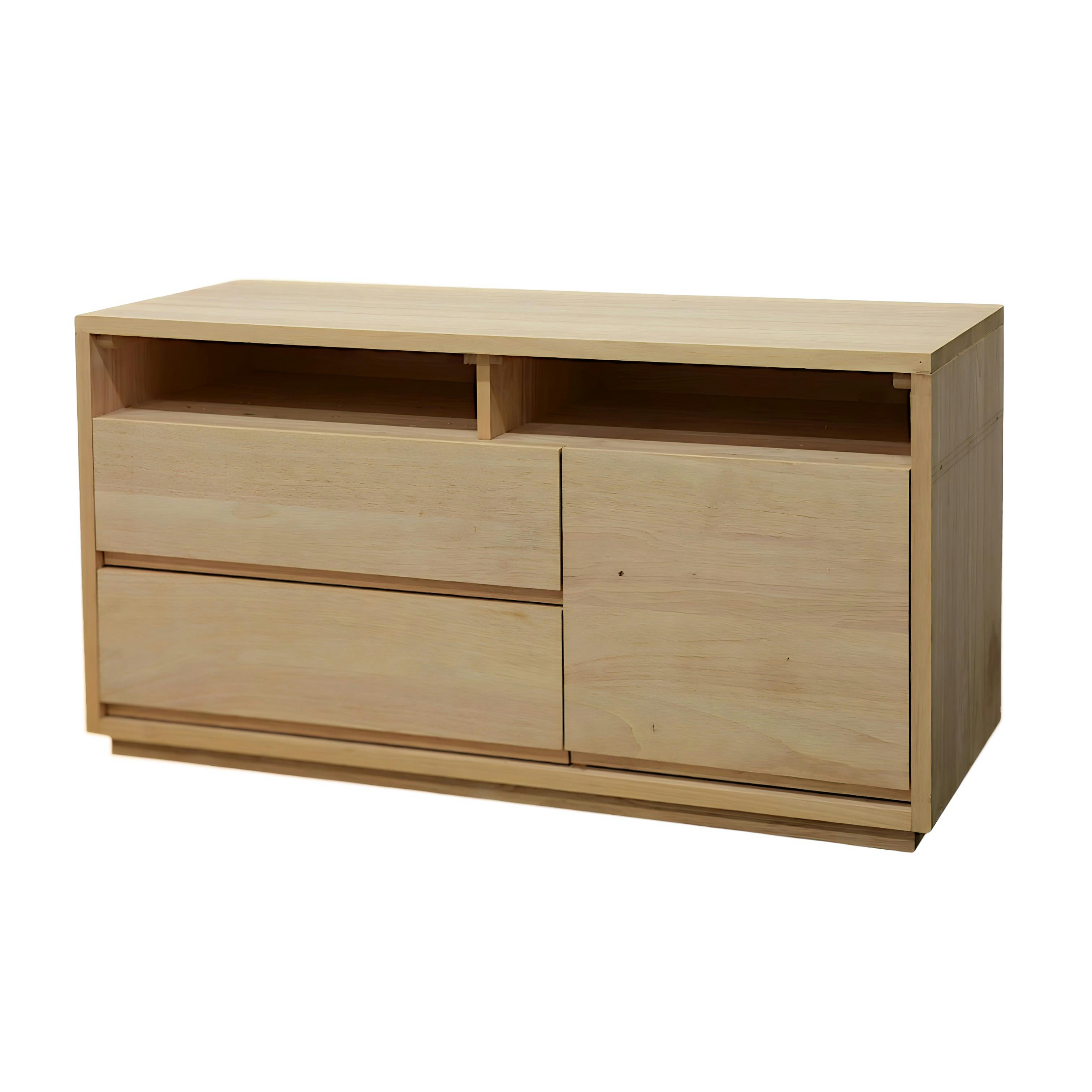 Buffet bas Hévéa 1 porte, 2 tiroirs, 2 niches hautes sous plateau 100x40x56cm BALTIC