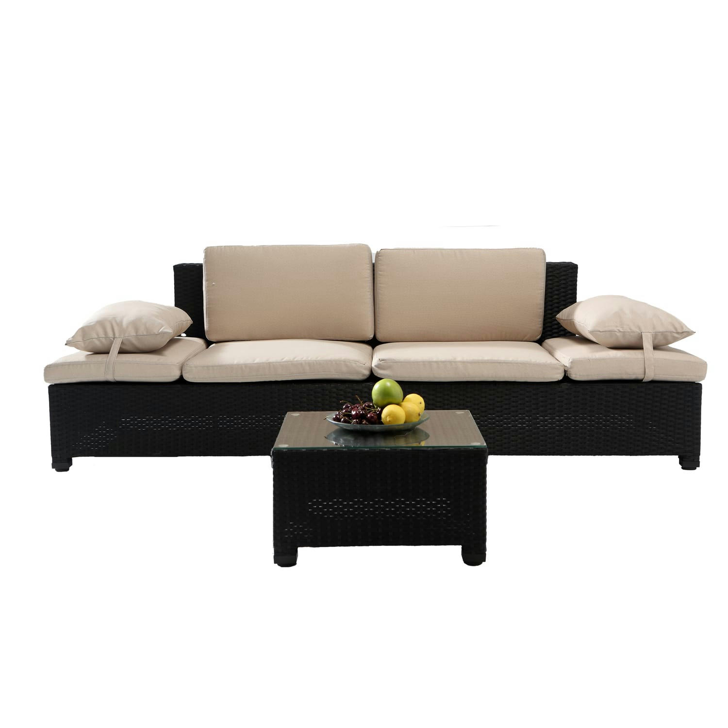 CORFOU - Salon de jardin en résine tressée écru et noir