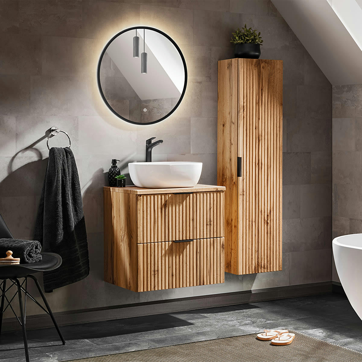 - Ensemble meuble simple vasque 60cm et colonne naturel