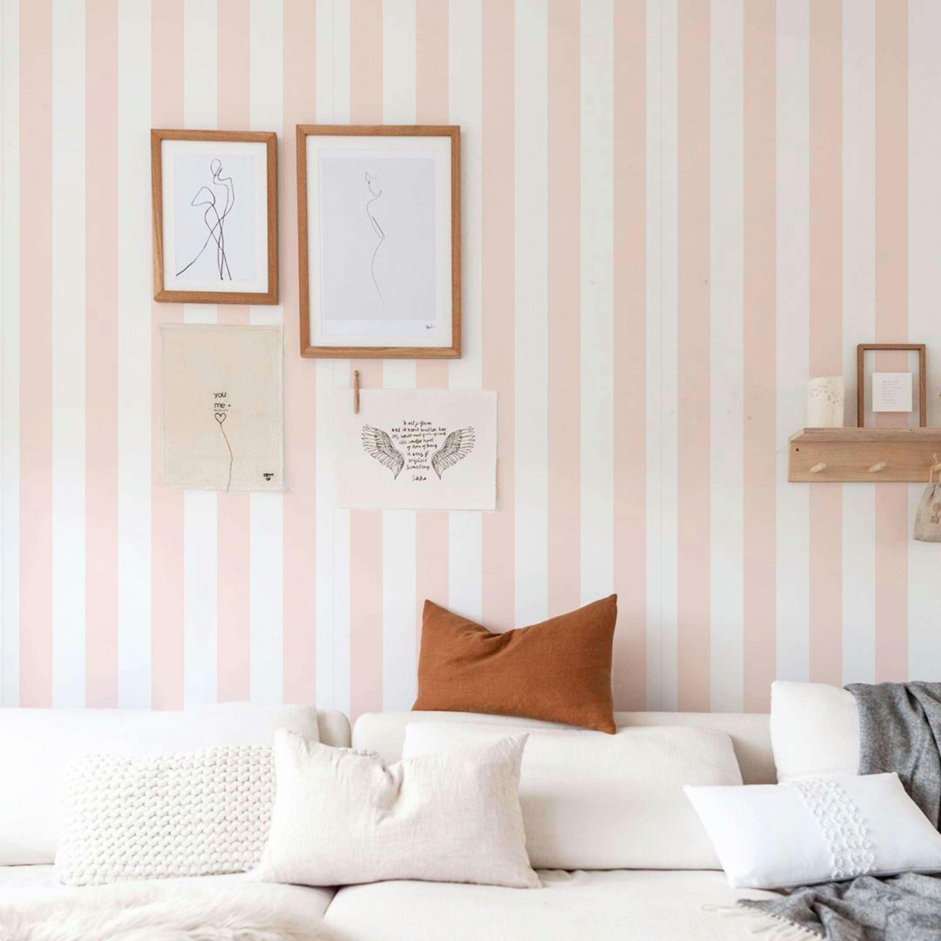 STRIPES - Papier peint vinyle adhésif lignes poudre rose 50x300 cm