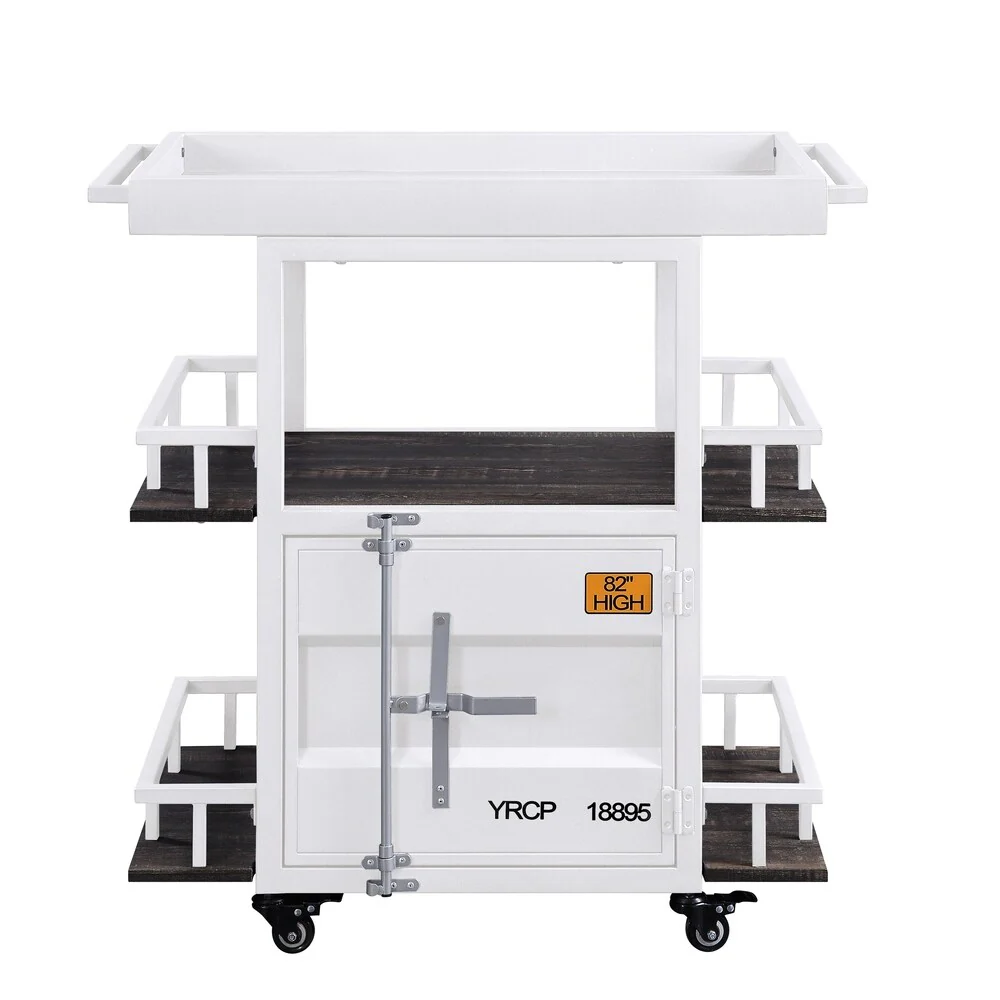 Cargo Serving Cart in Antique Walnut & White