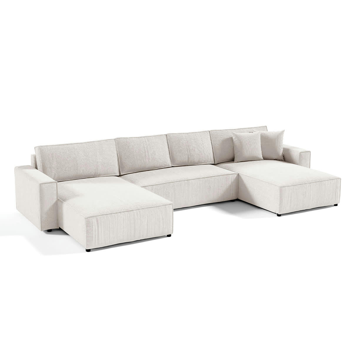 - Canapé en u 5 places velours côtelé blanc