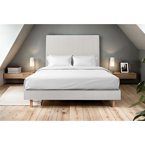 Lit avec tête de lit tapissier velours et sommier kit- Lit en bois massif