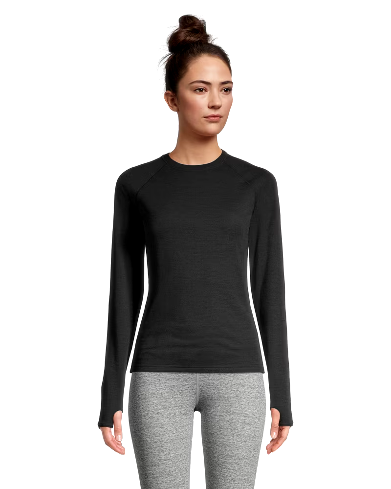 WindRiver Women's Merino Wool T-Max Heat Crew Neck Long Sleeve Top - Black