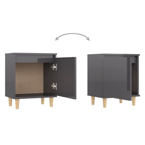 NNEVL Bed Cabinet with Solid Wood Legs High Gloss Grey 40x30x50 cm