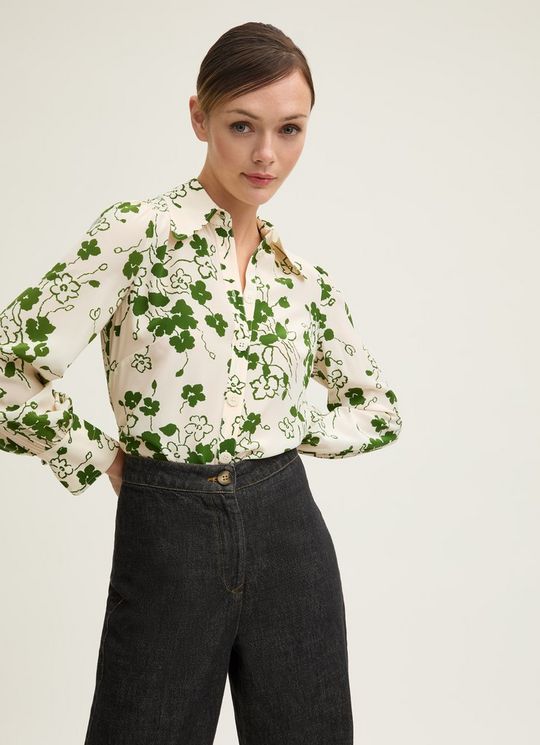 Sonya Birch & Treetop Green Silk Wildflower Print Blouse