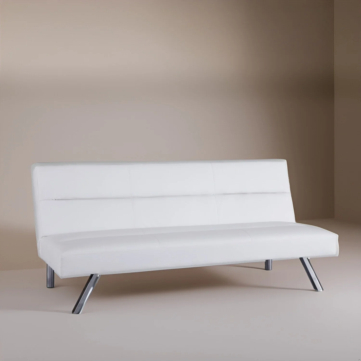 Modern Faux Leather Futon Sofa Bed - Convertible Folding Couch with Chrome Legs, Small Reclining Sofa