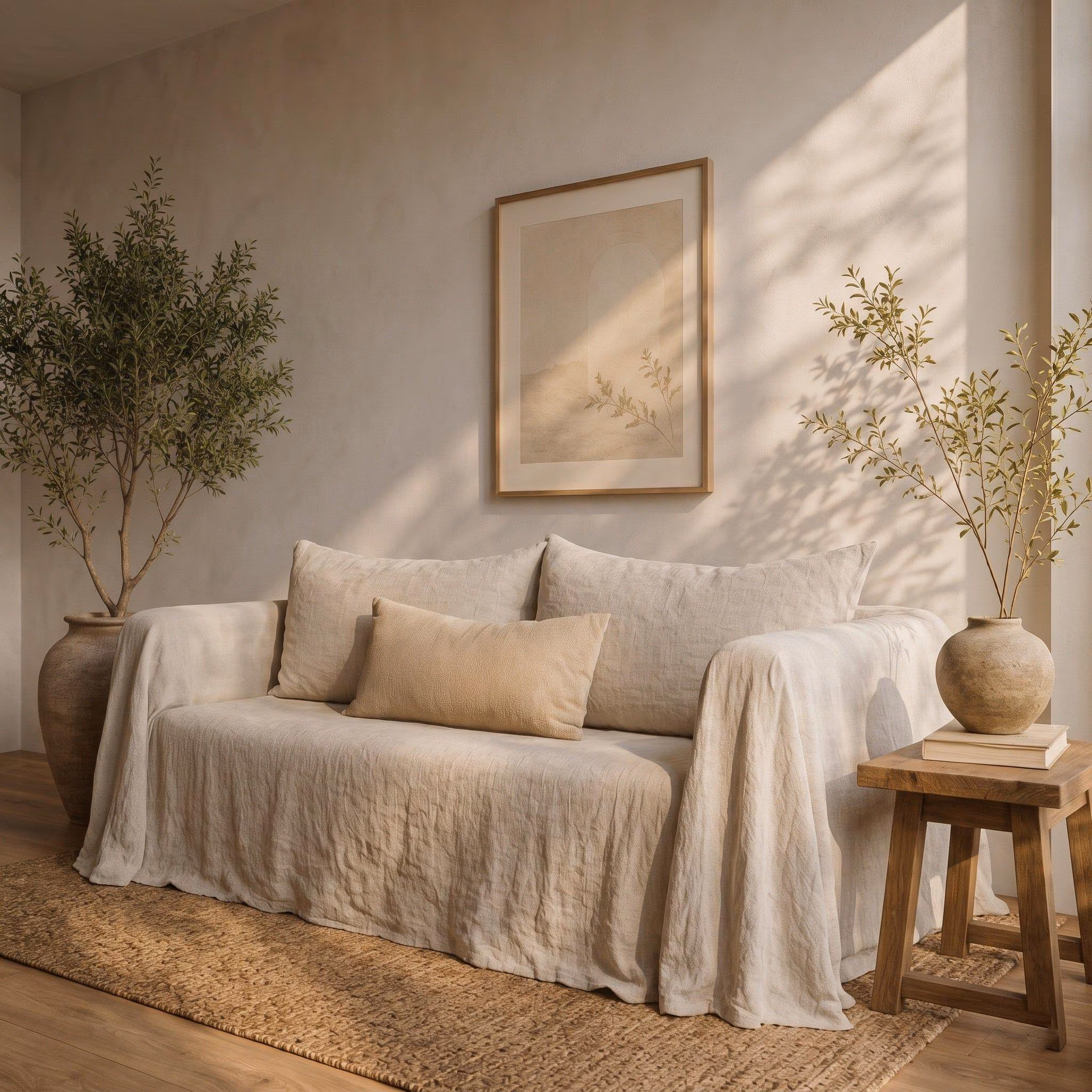 Neutral Linen Sofa Cover, Washed Linen Couch Slipcover, Farmhouse Sofa Throw, Boho Living Room Decor, Soft Linen Furniture Protector, Love