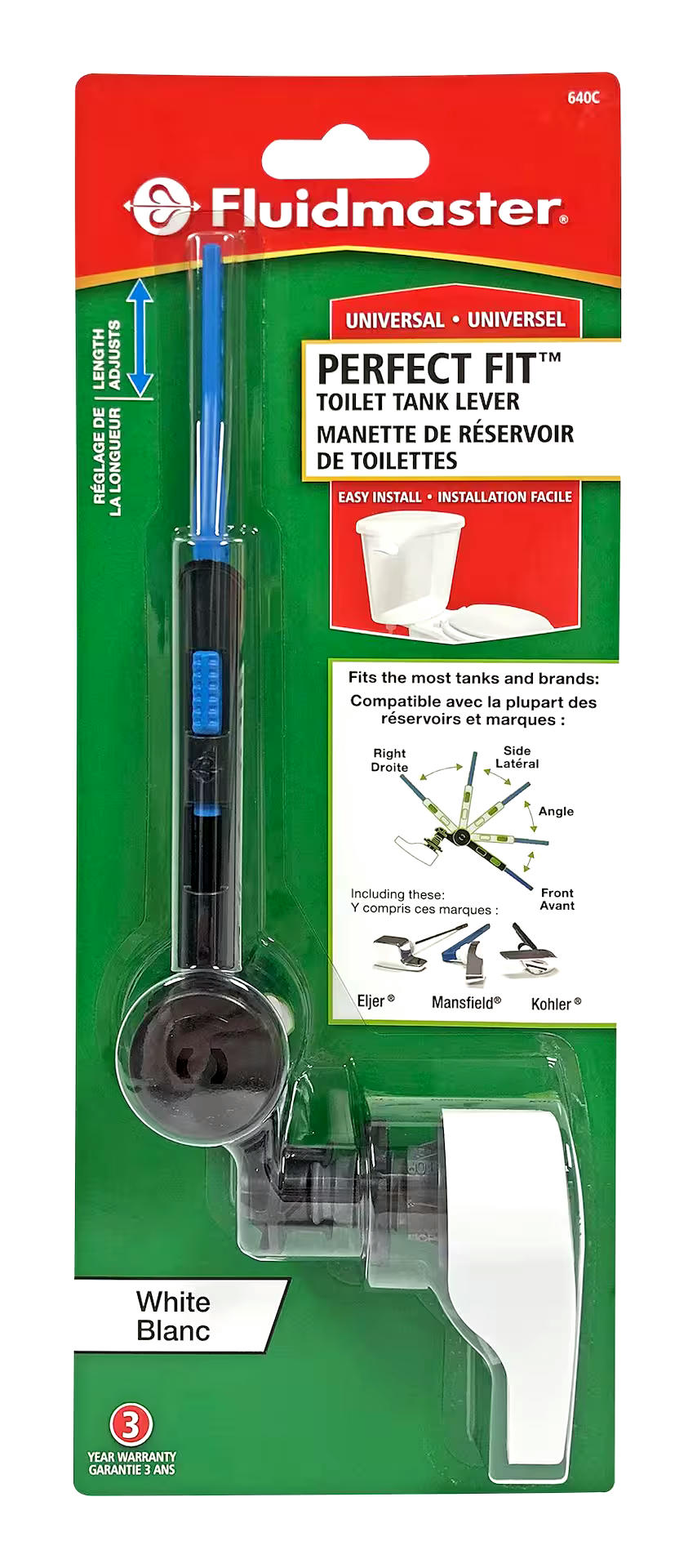Fluildmaster Perfect Fit Toilet Tank Lever, White
