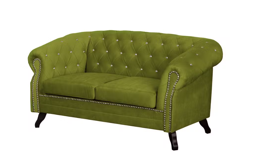 Ropez Sofa 2 Pikowana Glasgow kryształki welur zielony