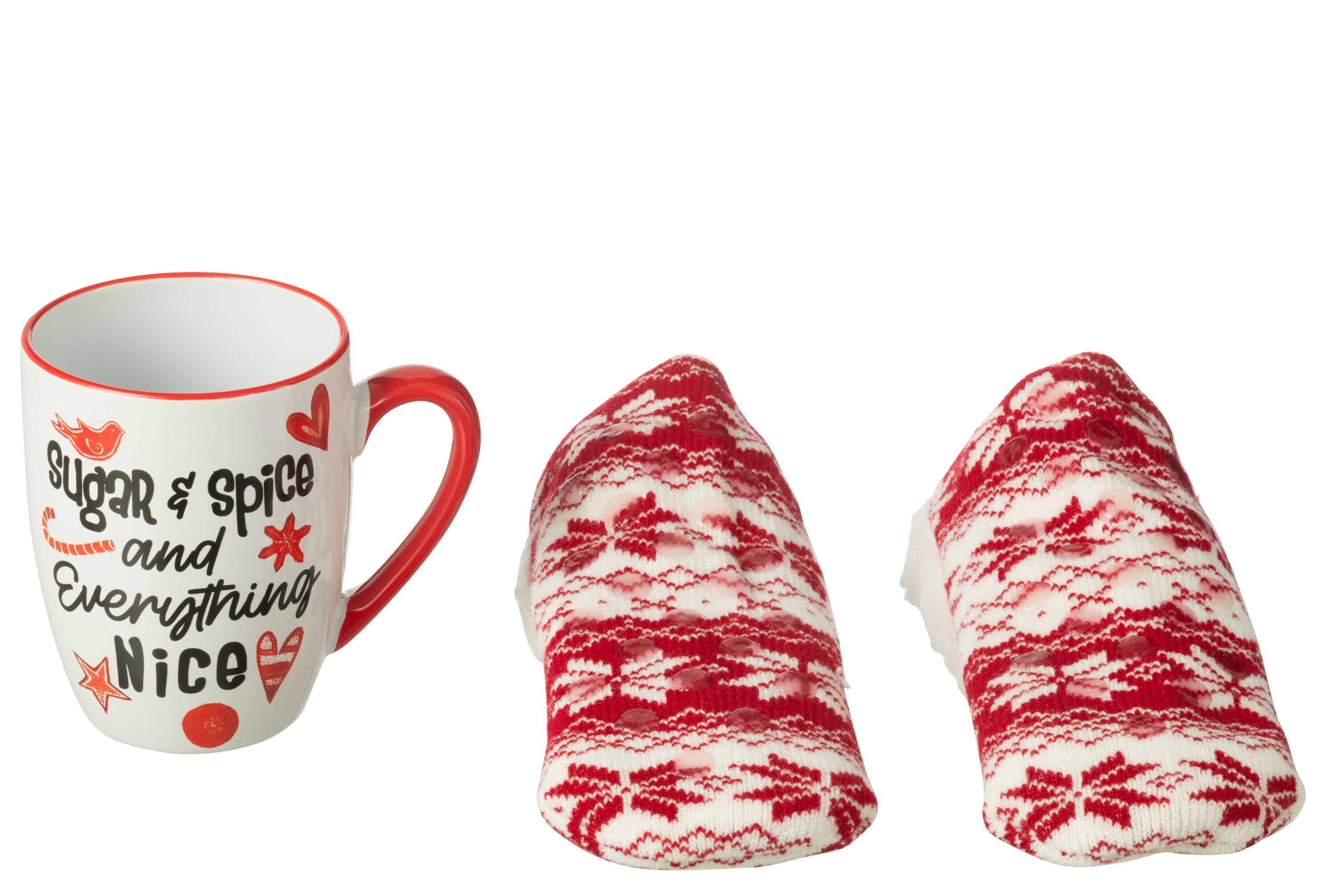 J-Line mok   kousen Kerstman - keramiek - rood - giftbox