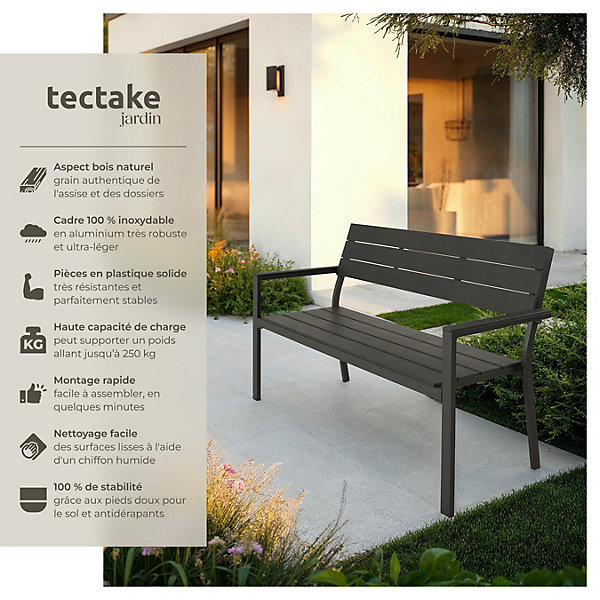 Banc de jardin en aluminium 2 places aspect bois