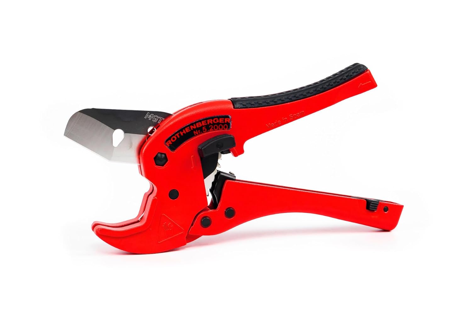 Rothenberger Rocut TC 42 Professional Plastic Pipe Shears with Stainless Steel Blade, Rubberized Handle, Transport Lock - Ideal for Plastic Pipes - 0-42 mm Cutting Range - 52000