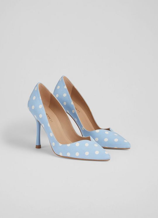 Faye Blue And Cream Polka Dot Silk Court Shoes