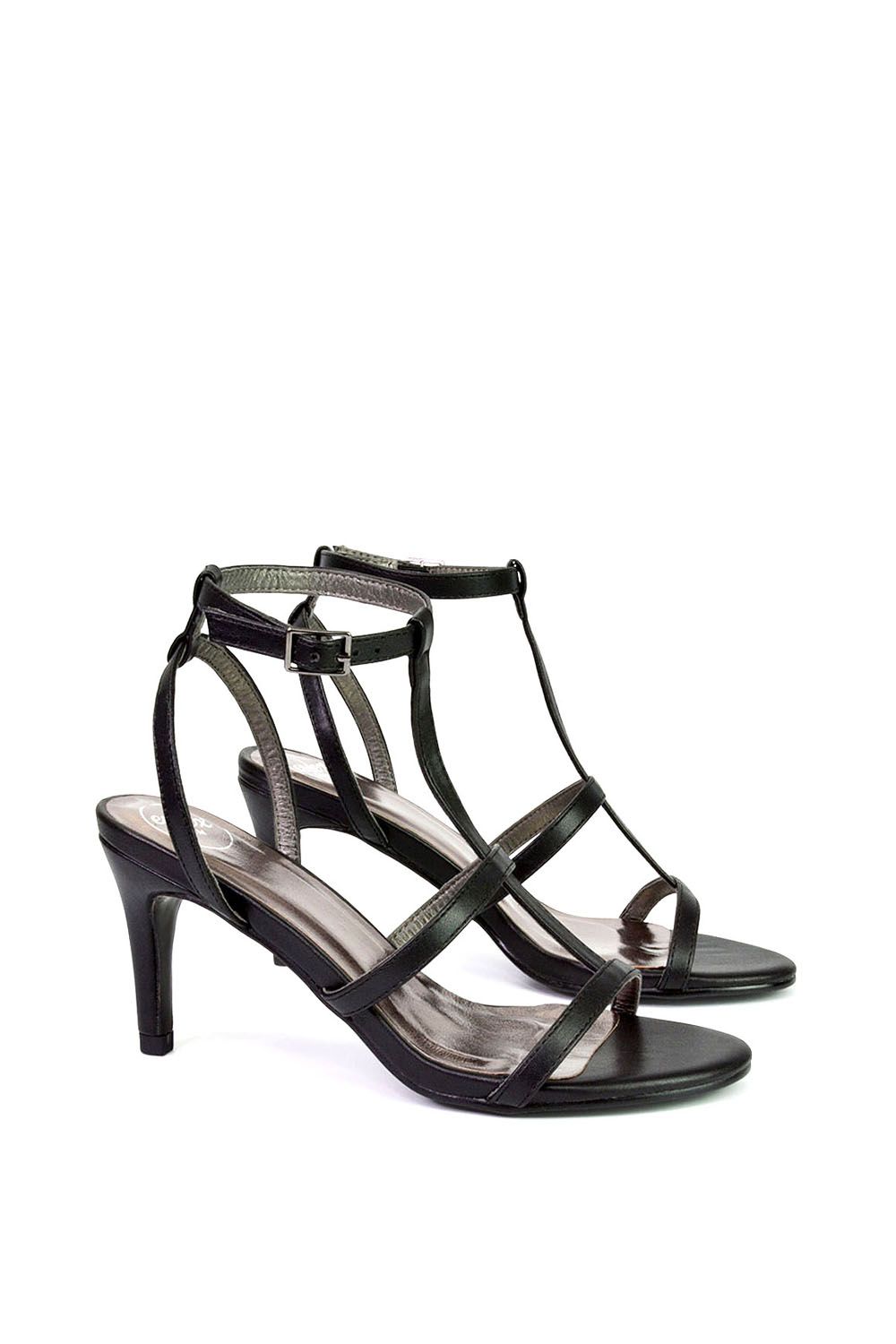 XY London Beaux' Caged Cut Out Detail Mid High Heel Stiletto Ankle Strappy Sandals