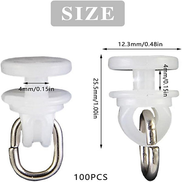 100 Pièces Blanc Rail Glisseur Crochet de Rideau Poulie à Rideaux en Plastique Rail Rideau pour Fenêtre et Rideau de Douche Porte