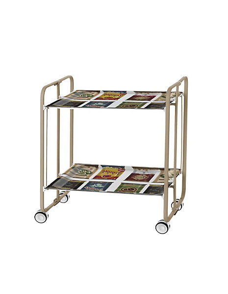 Desserte pliante BAUHAUS avec roulettes, Structure couleur sable, 2 niveaux, 4 positions