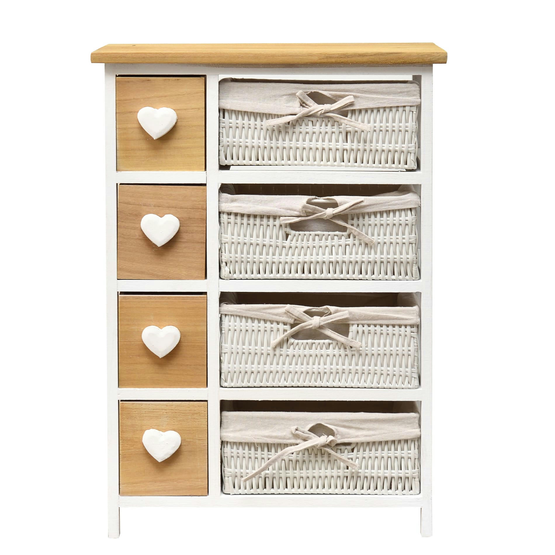 - Chiffonier avec 8 paniers en osier et bois de paulownia blanc et brun