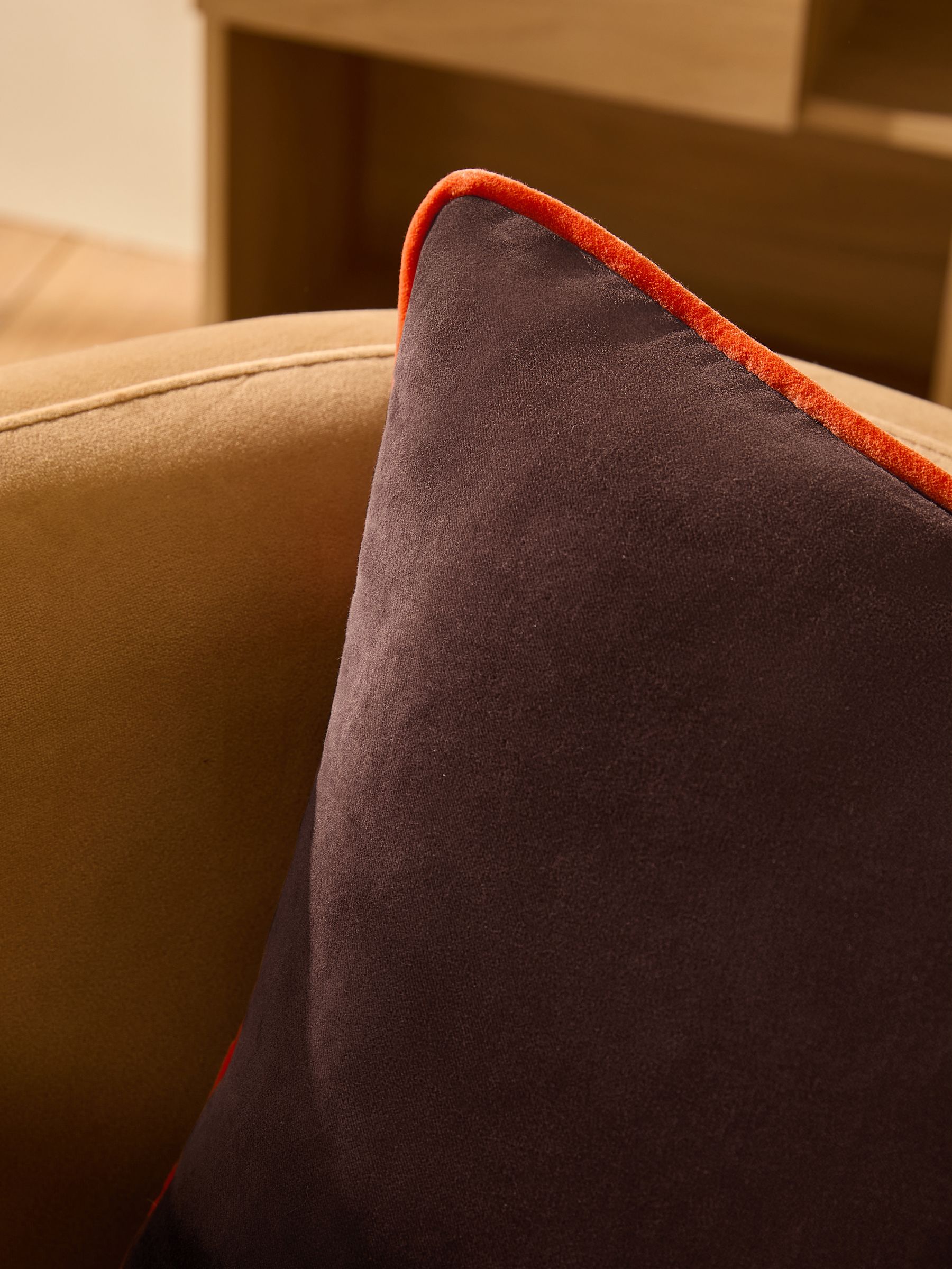 Bailey Cotton Velvet Piped Cushion in Chocolate Brown