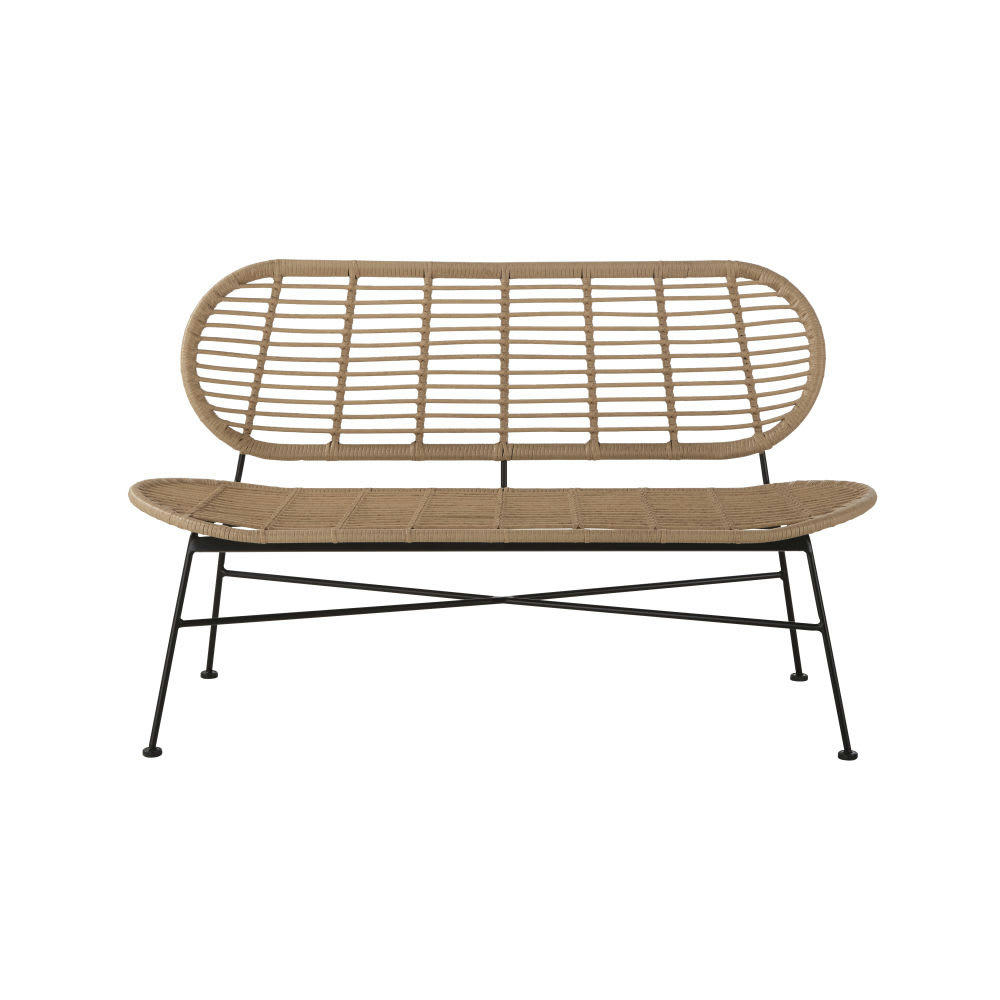 Selva BUSINESS - Banquette de jardin professionnelle en résine imitation rotin et métal noir