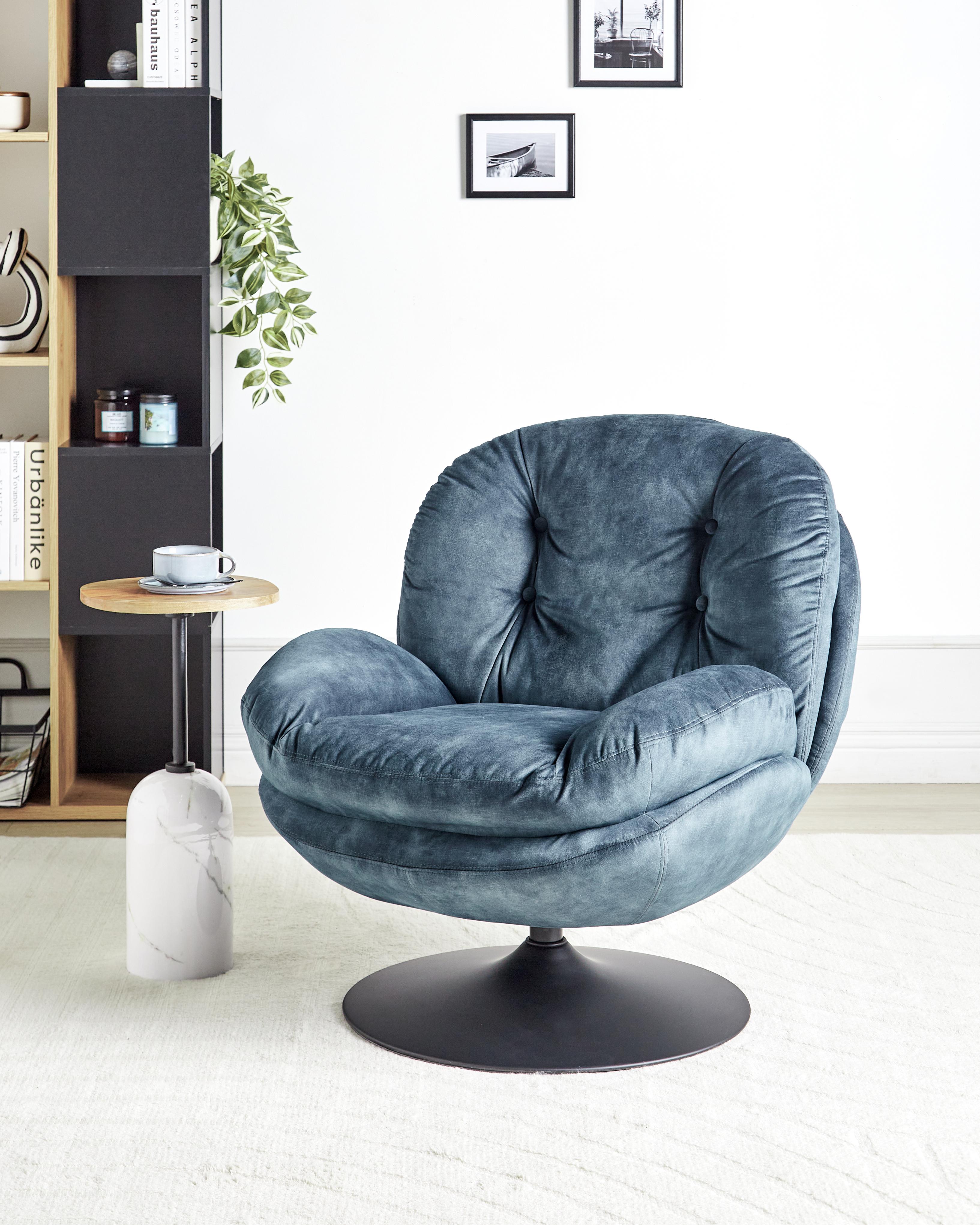 Swivel Armchair NOLVIK Velvet Dark Blue