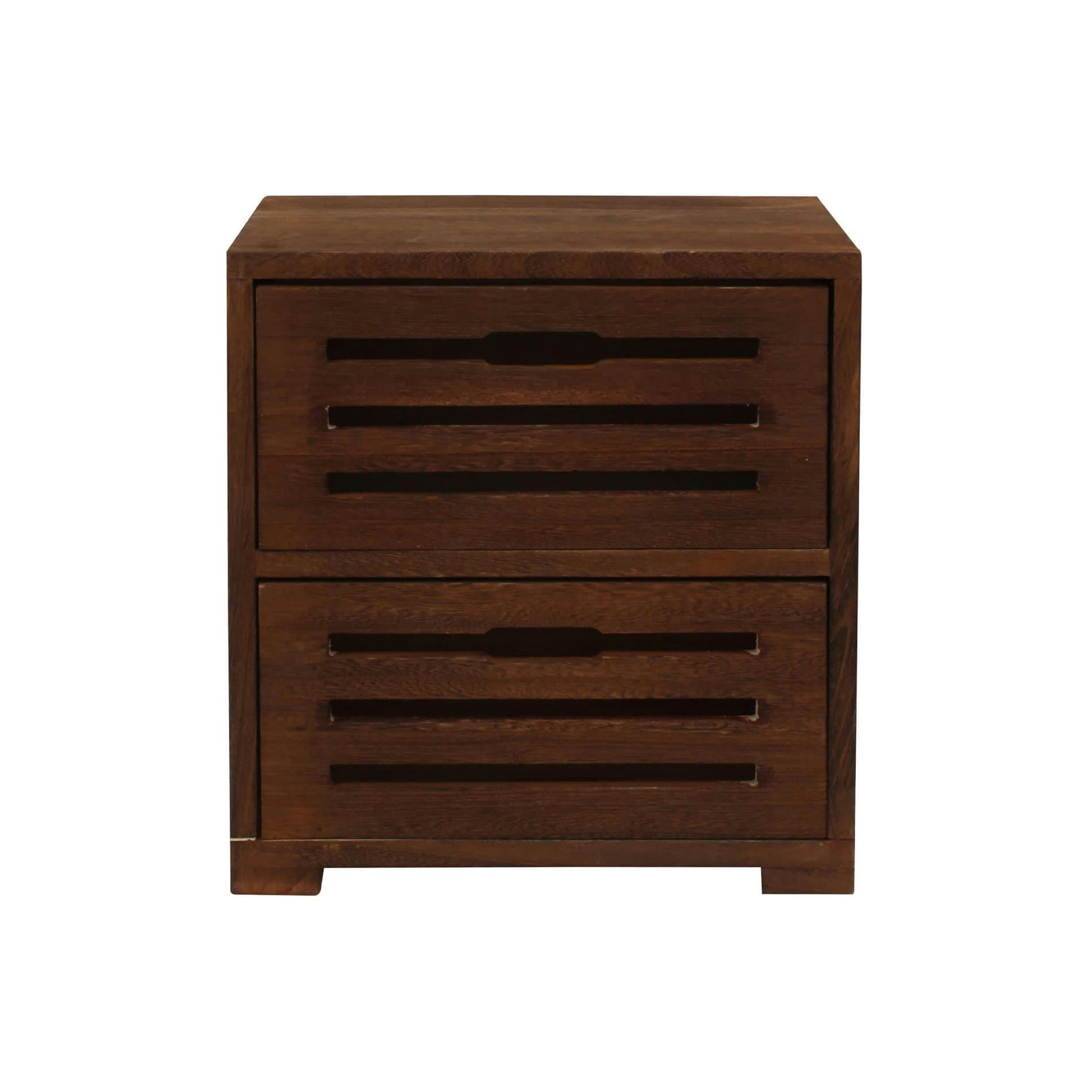 - Table de chevet sculpté avec 2 tiroirs en bois marron