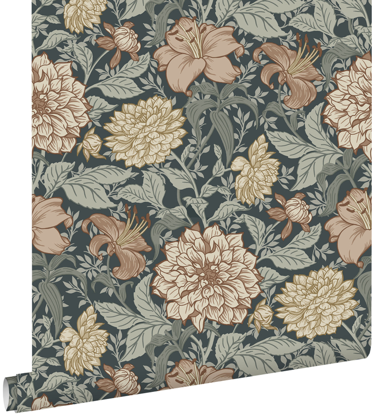 ESTAhome behang vintage bloemen donkerblauw - 53 cm x 10.05 m - 139641