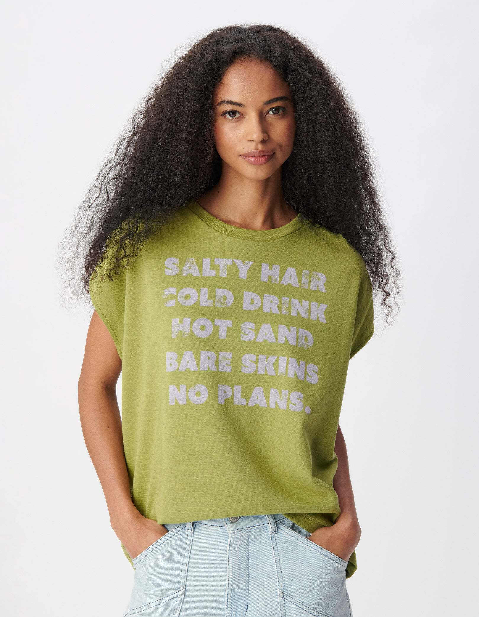Tee-shirt manches courtes vert à message Femme