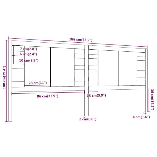 NNEVL Headboard 186x4x100 cm Solid Wood Pine