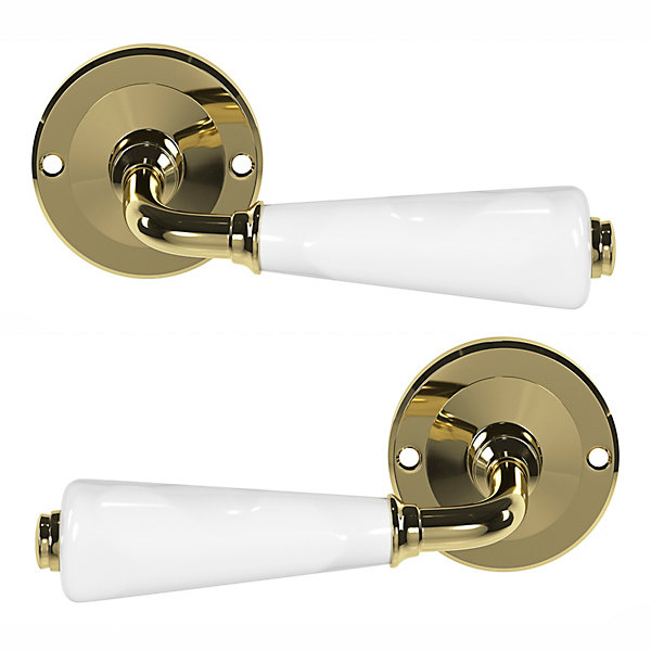 Ensemble poignée sur rosace Incurvé vis traversante ou à vis GoodHome Porcelaine Vras brillant or Ø48mm